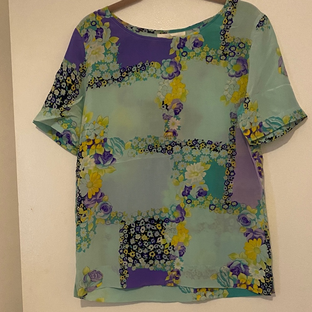 Diane Von Furstenberg 100% Silk Floral Patchwork Women's Top